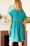 Summer Days Teal Waffle Knit Ruffle Sleeve Babydoll Dress