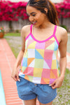 Summer Vibes Multicolor Geometric Waffle Knit Sleeveless Top