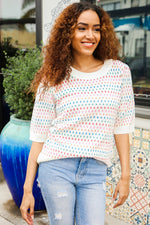 Spread Joy Ivory & Multicolor Jacquard Bubble Sleeve Sweater