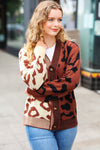 Taupe & Sepia Leopard Print Color Block Cardigan