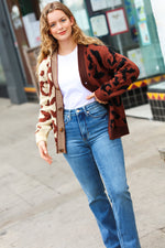 Taupe & Sepia Leopard Print Color Block Cardigan