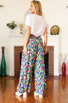 Stand Out Navy & Green Abstract Print Smocked Waist Palazzo Pants