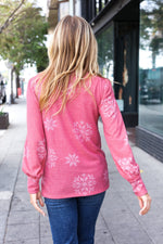 Holiday Ready Red Snowflake Brushed Hacci Sweater Top