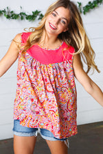 Coral Jacquard Lace Paisley Print Tank Top