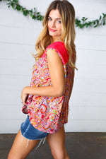 Coral Jacquard Lace Paisley Print Tank Top