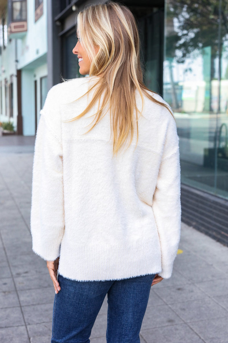 Classic Elegance Ivory Fuzzy Soft Knit Sweater