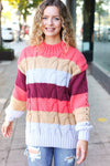 Fall For You Rust Multicolor Stripe Cable Knit Mock Neck Sweater