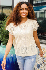 The Perfect Find Beige Dolman Short Sleeve Crochet Sweater Top