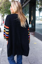 Pumpkin Multicolor Stripe Jacquard Knit Open Cardigan