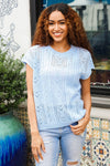 The Perfect Find Sky Blue Dolman Short Sleeve Crochet Sweater Top