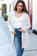 Taupe Open Sweater Cardigan Hoodie With Pockets