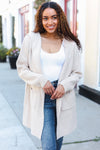 Taupe Open Sweater Cardigan Hoodie With Pockets