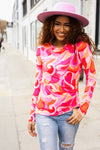 Find Love Red/Pink Fitted Floral Print Buttery Soft Knit Top