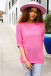 Can't Look Away Pink Heart Netted Crochet Sweater Top