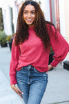 Stay Awhile Red Brushed Melange Puff Short Sleeve Sweater