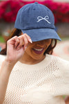 Navy Embroidered Bow Baseball Cap