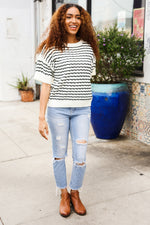 You've Got This Ivory & Black Wavy Stripe Pattern Sweater Top