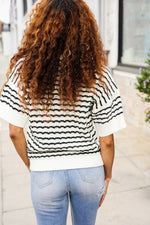 You've Got This Ivory & Black Wavy Stripe Pattern Sweater Top