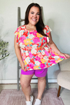 Feeling Femme' Coral Floral Print Folded Short Sleeve Babydoll Top