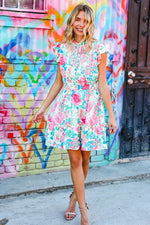 Under Your Spell Floral Smocked Flutter Sleeve Ruffle Mini Dress