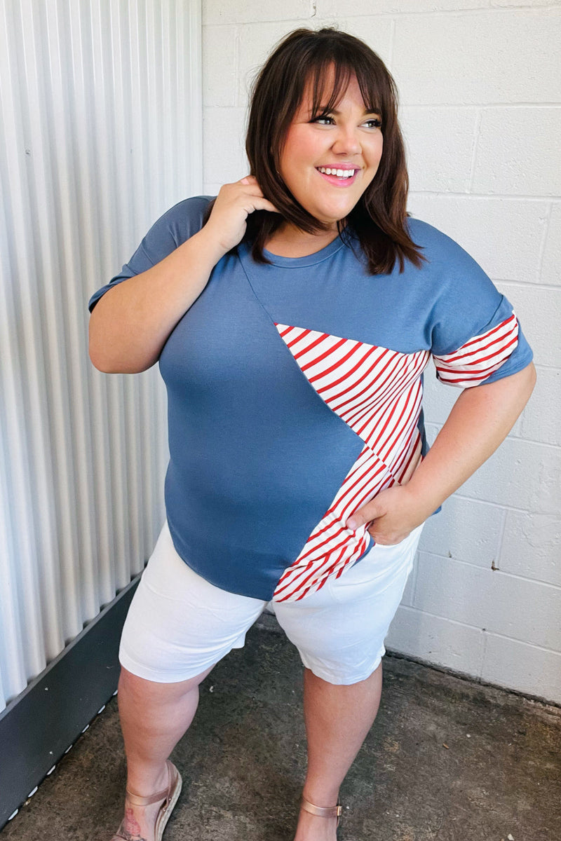 Red Striped Star Detail French Terry Patriotic Top