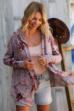 Find Love Bronze Long Sleeve Floral Print Open Cardigan Hoodie