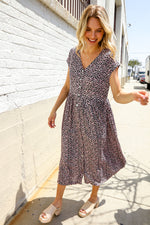 Boho Vibes Charcoal Ditzy Floral Button-Down Short Sleeve Dress