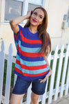 Forget Me Not Royal Blue Stripe Short Sleeve Dolman Sweater