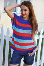 Forget Me Not Royal Blue Stripe Short Sleeve Dolman Sweater