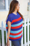 Forget Me Not Royal Blue Stripe Short Sleeve Dolman Sweater