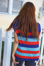 Forget Me Not Royal Blue Stripe Short Sleeve Dolman Sweater