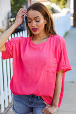 Be Bold Coral Crinkle Texture Pocketed Dolman Top