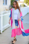 Feel Your Best Taupe & Fuchsia Color Block Ruffle Hem Kimono