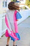 Feel Your Best Taupe & Fuchsia Color Block Ruffle Hem Kimono