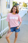 Pink Pop-Up Embroidered "HOWDY" Ribbed Top