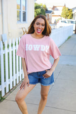 Pink Pop-Up Embroidered "HOWDY" Ribbed Top