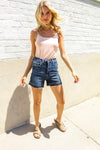 Judy Blue Dark Wash Released Hem Tummy Control Shorts