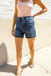 Judy Blue Dark Wash Released Hem Tummy Control Shorts