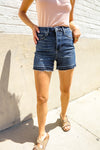 Judy Blue Dark Wash Released Hem Tummy Control Shorts