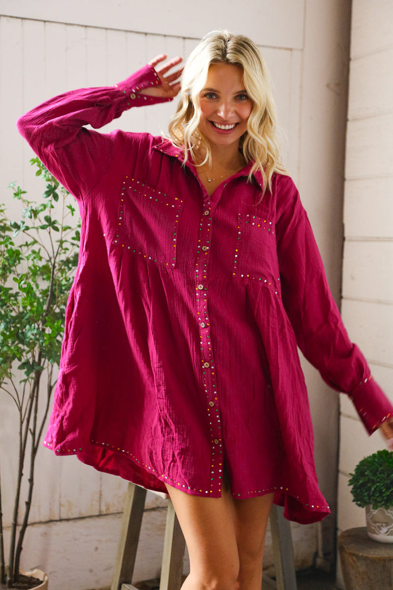 That Cowgirl Flare Cotton Rhinestone Shirt Dress