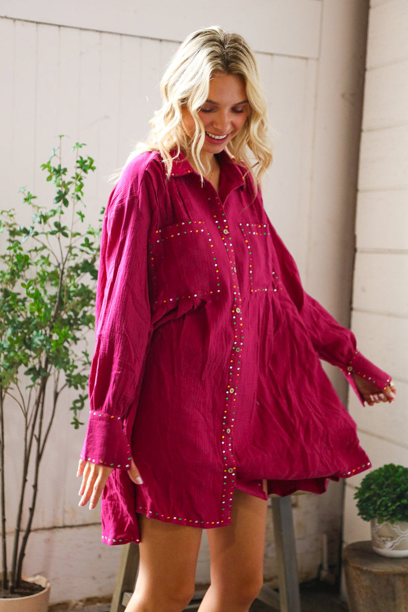 That Cowgirl Flare Cotton Rhinestone Shirt Dress