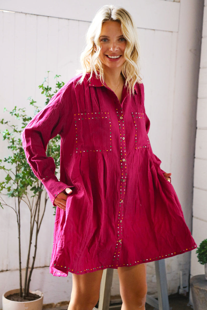 That Cowgirl Flare Cotton Rhinestone Shirt Dress