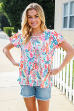 Perfect Find Ivory Floral Leaf Print Short Sleeve Babydoll Top