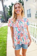 Perfect Find Ivory Floral Leaf Print Short Sleeve Babydoll Top