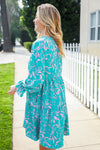 Boho Romance Mint Floral Print Front Ribbon Bow Tiered Dress