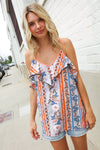 Sunny Days Coral Ruffle V Neck Floral Print Sleeveless Top