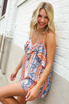 Sunny Days Coral Ruffle V Neck Floral Print Sleeveless Top
