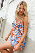 Sunny Days Coral Ruffle V Neck Floral Print Sleeveless Top