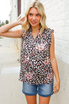 Dazzle In Black Leopard Print Frill Notch Neck Top