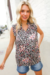 Dazzle In Black Leopard Print Frill Notch Neck Top